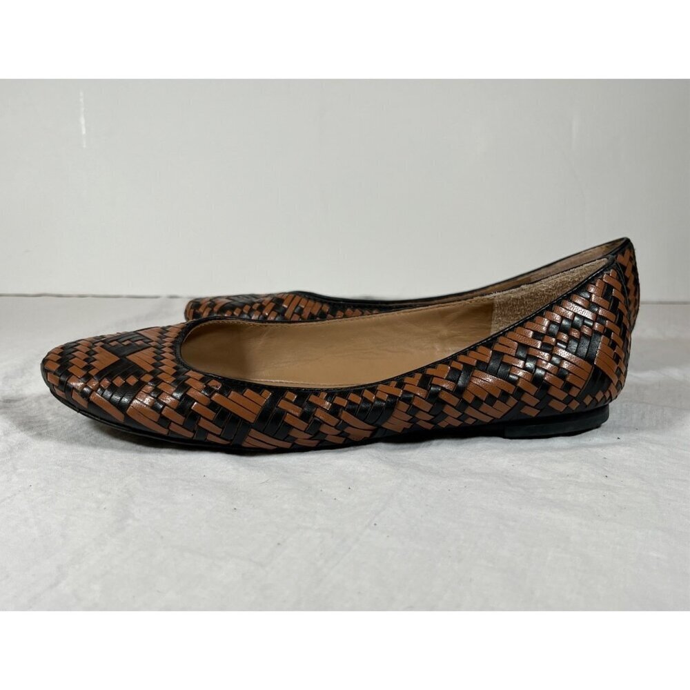 Rebecca Minkoff Uma Tribal Ballet Flats Leather Woven Brown Black Size 7